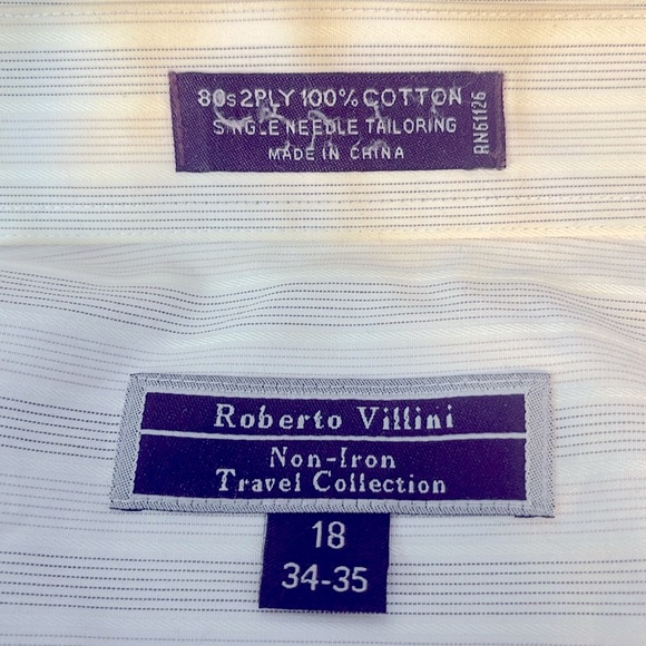 Roberto Villini, White stripe w/ blue dress shirt, Front button, 100% cotton - Picture 3 of 5